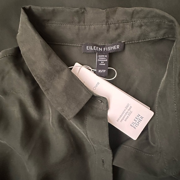 Eileen Fisher Washed Silk Habutai Shirtdress Seaweed Green Size XS - Picture 6 of 7